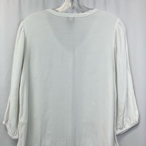 Chicos Women Button-up Blouse White 3/4 Sleeve V Neck Pin Tucks Crochet Lace S/0 - Picture 6 of 11